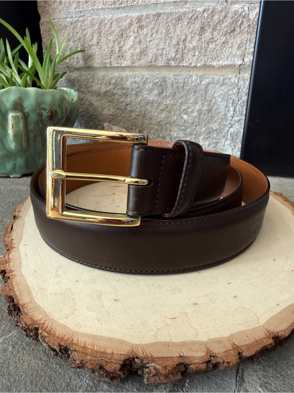 Coach Brown Leather Belt with Gold Buckle